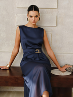 Sleeveless Midi Dress with Belt Detail