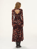 Leopard Print Ruched Mesh Maxi Dress Unbelted