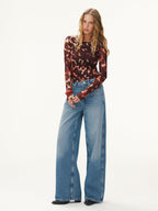 Leopard Print Long-Sleeve Mesh Fitted Top