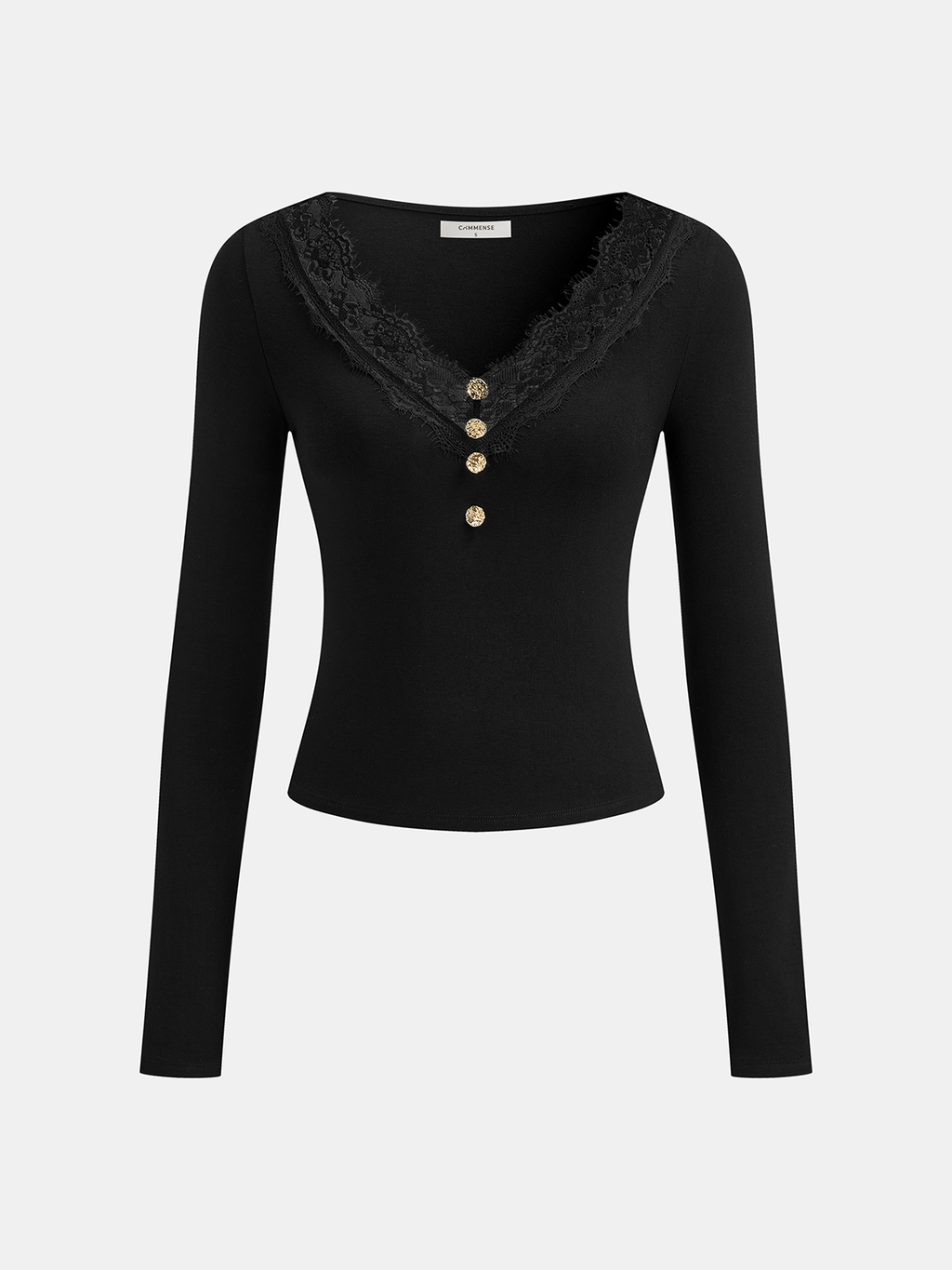 V-Neck Top with Long Sleeves and Lace Details