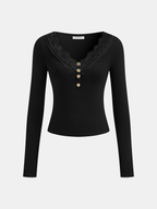 V-Neck Top with Long Sleeves and Lace Details