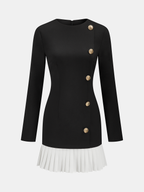 Asymmetric Mini Dress with Pleated Hem and Metal Detail