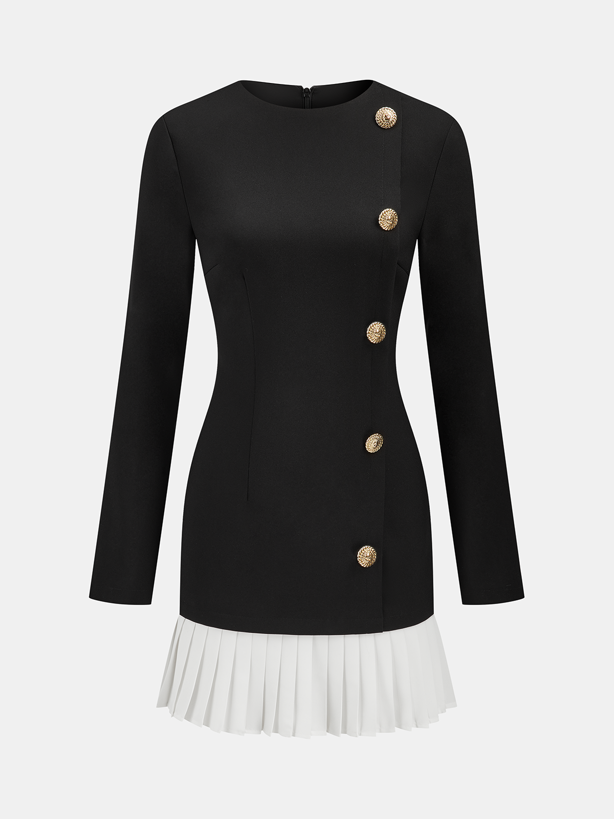 Asymmetric Mini Dress with Pleated Hem and Metal Detail