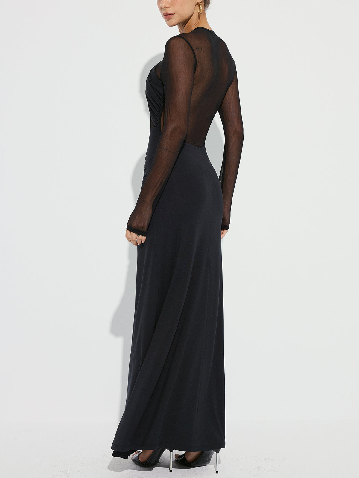 Cross-Front Ruched Dress with Mesh Panel Detailing