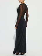 Mesh Paneled Maxi Dress with Cross-Front Ruched Design