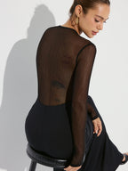 Cross-Front Ruched Dress with Mesh Panel Detailing