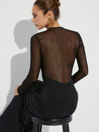 Cross-Front Ruched Dress with Mesh Panel Detailing