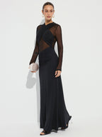 Cross-Front Ruched Dress with Mesh Panel Detailing