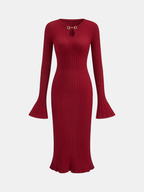 Bell Sleeve Midi Dress with Mermaid Hem and Horsebit