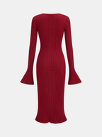 Bell Sleeve Midi Dress with Mermaid Hem and Horsebit