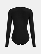 V-Neck Bodysuit with Faux Leather Wrap Waist