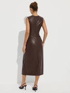 Chic Faux Leather Midi Dress with Side Slit