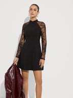 Lace Sleeve Mini Dress with A-Line Fit