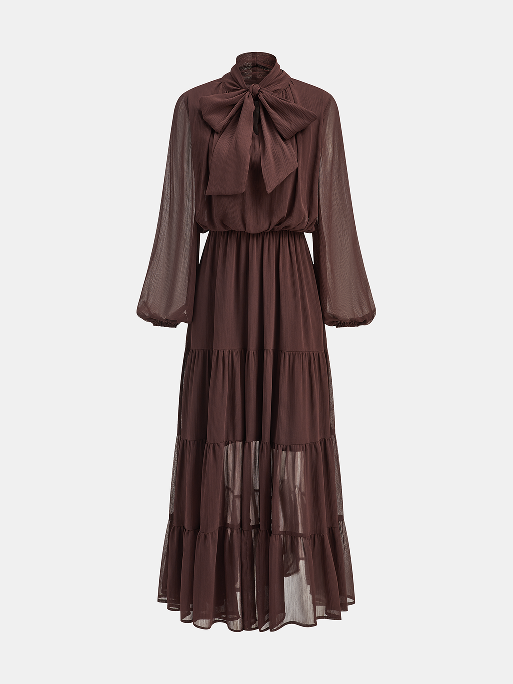 Long Sleeve Maxi Dress with Chiffon Bow Detail