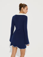Wool Blend V-Neck Mini Dress with Horsebit Collar