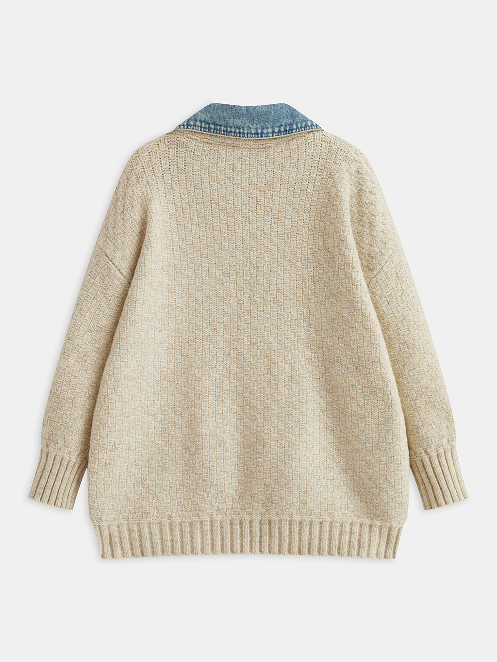 Utility Denim Cardigan with Knit Panels and Pockets