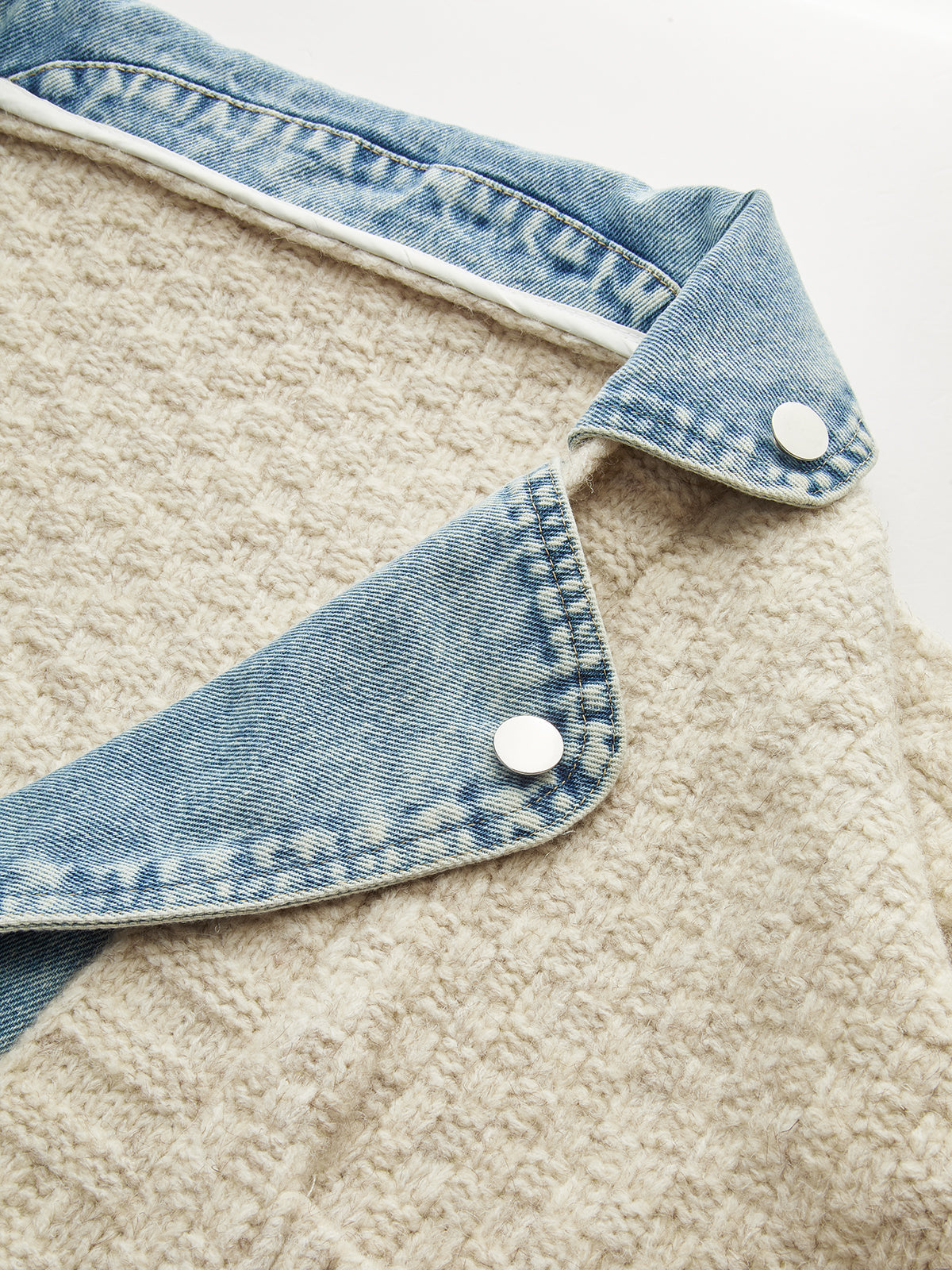 Utility Denim Cardigan with Knit Panels and Pockets