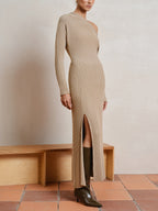 Wool-Blend Maxi Dress with Slit, Belt Not Included