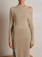 Wool-Blend Maxi Dress with Slit, Belt Not Included