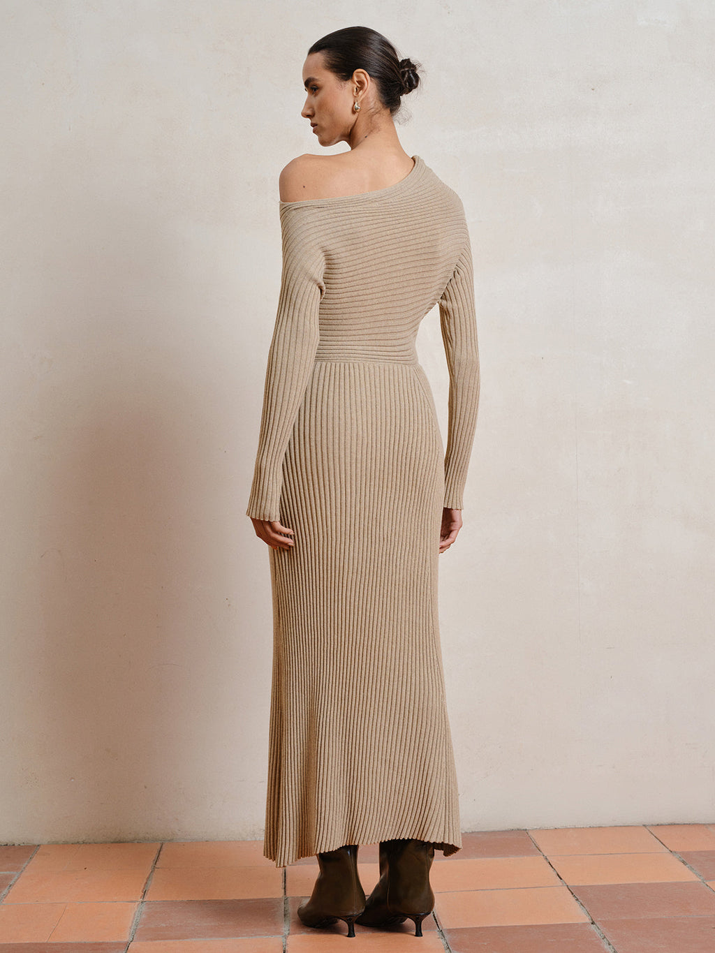 Wool-Blend Maxi Dress with Slit, Belt Not Included