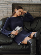 Contrast Stitching Sleeveless Knit Mini Dress