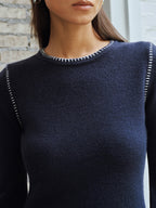 Contrast Stitching Sleeveless Knit Mini Dress