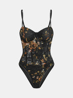 Floral Embroidered Bustier Corset Bodysuit with Lace