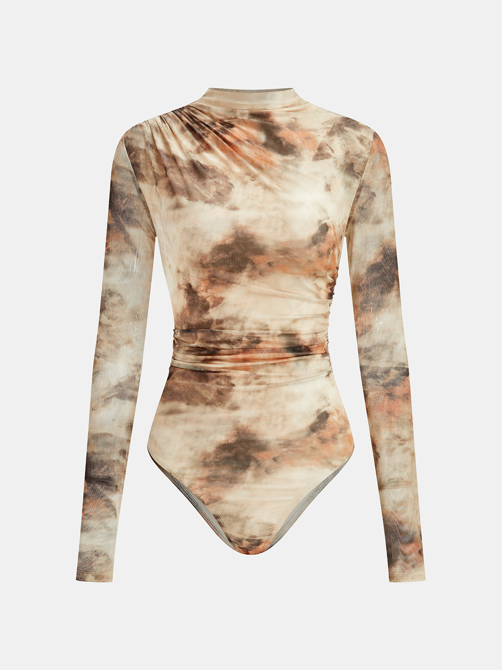 Gradient Ruched Long Sleeve Bodysuits with Print Design