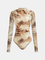 Gradient Ruched Long Sleeve Bodysuits with Print Design