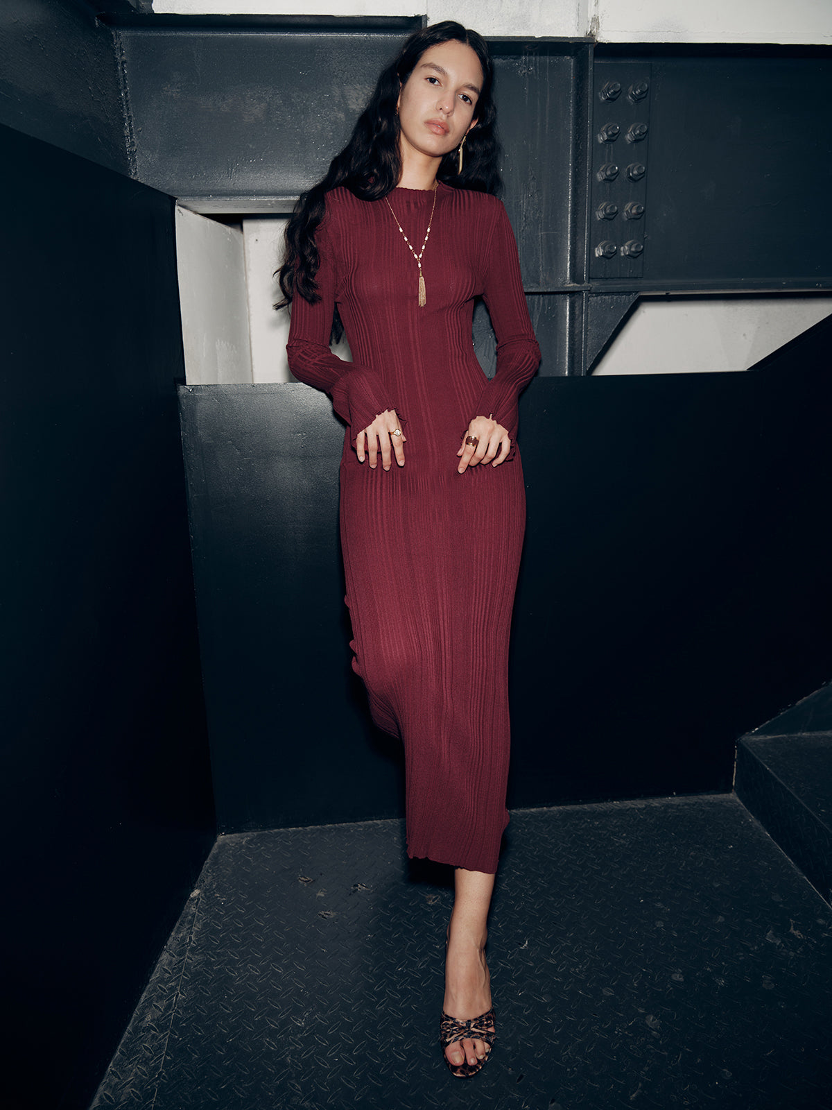 Long Sleeve Slim-Fit Knit Maxi Dress