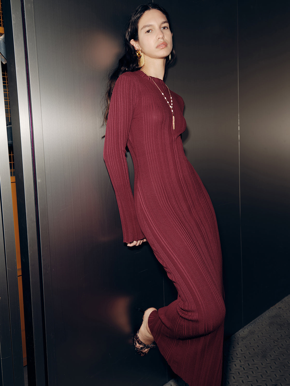 Long Sleeve Slim-Fit Knit Maxi Dress