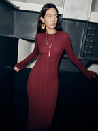 Long Sleeve Slim-Fit Knit Maxi Dress