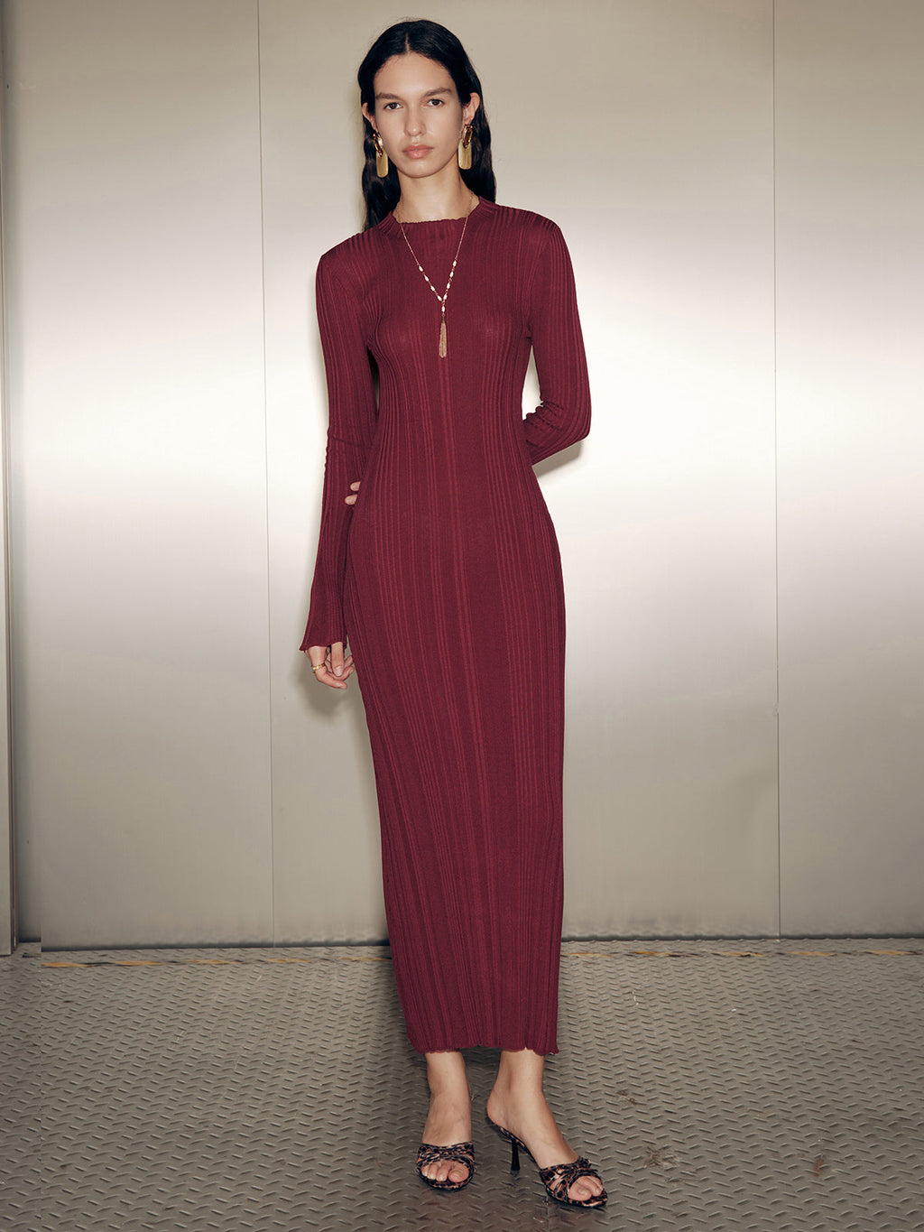 Long Sleeve Slim-Fit Knit Maxi Dress