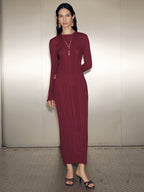 Long Sleeve Slim-Fit Knit Maxi Dress