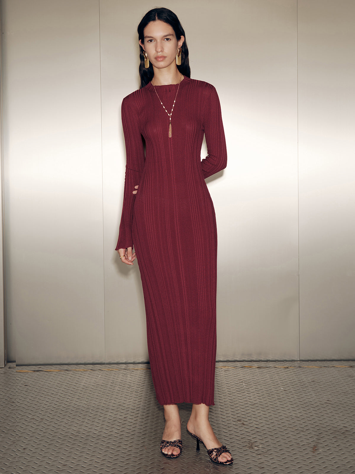 Long Sleeve Slim-Fit Knit Maxi Dress