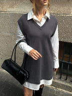 Dual-Layer Shirt and Knit Mini Dress Combo