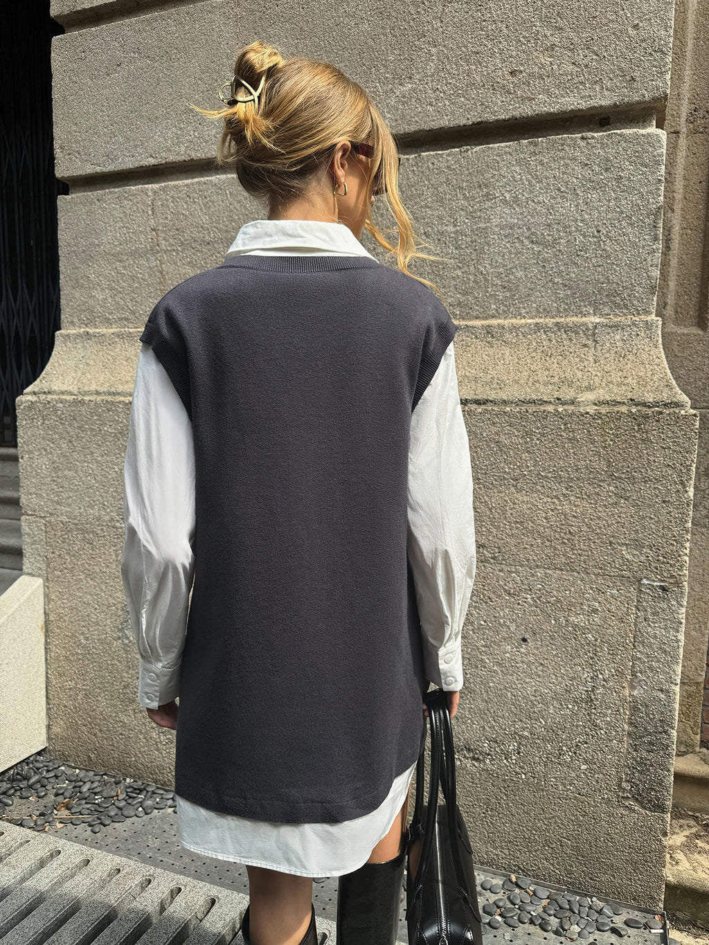 Dual-Layer Shirt and Knit Mini Dress Combo