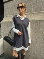 Dual-Layer Shirt and Knit Mini Dress Combo