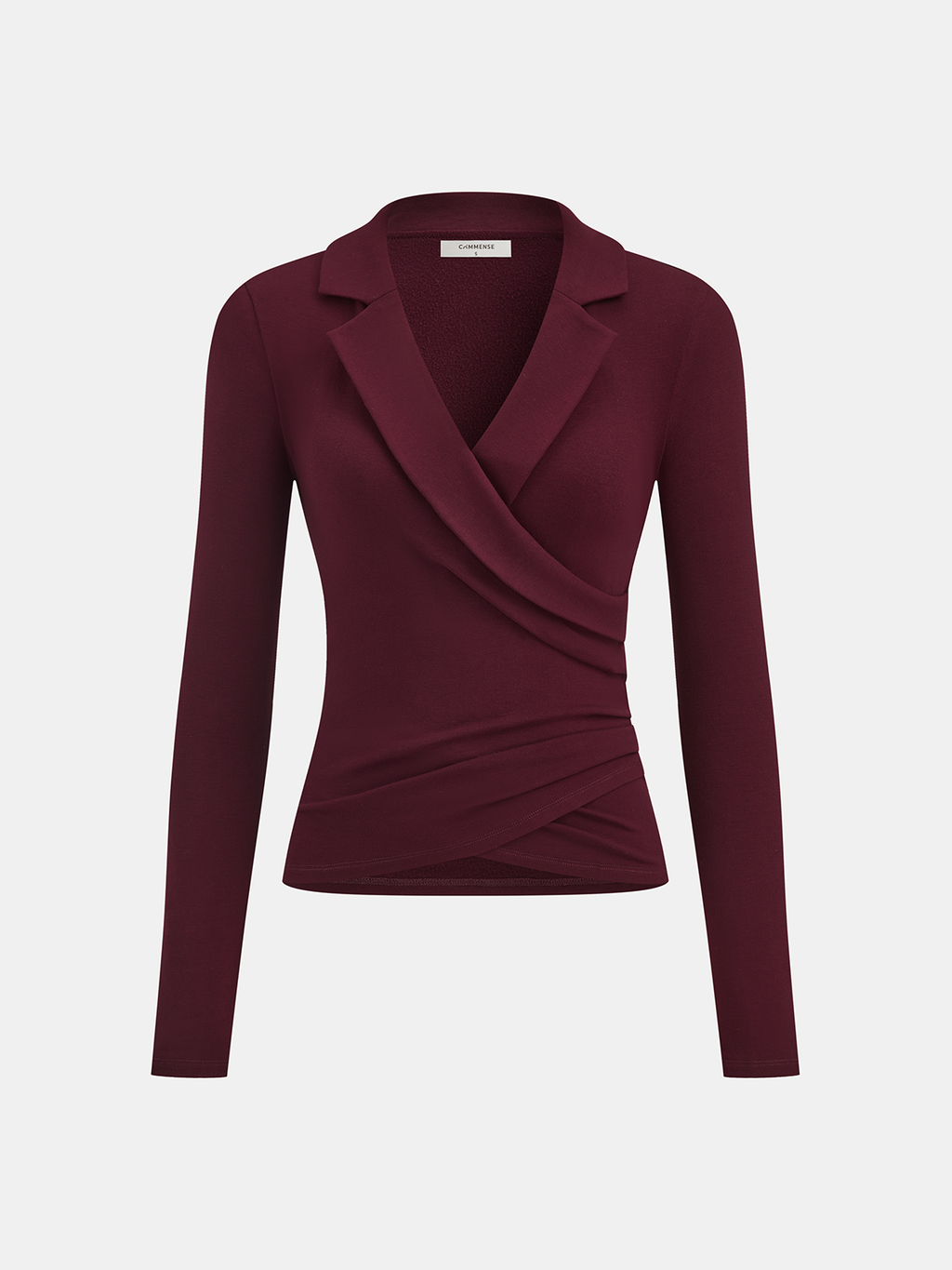 Ruched Long-Sleeve Blouse with Lapel Detail