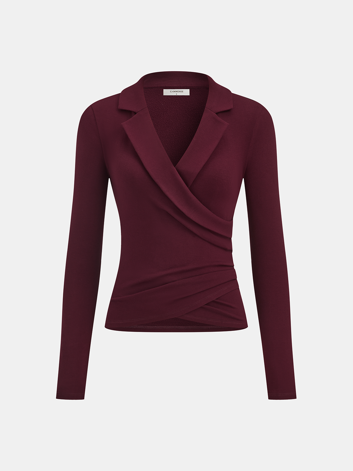 Ruched Long-Sleeve Blouse with Lapel Detail