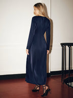 Long-Sleeve Maxi Dress with Metal Detail and Ruching