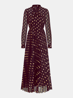 Long Sleeve Foil Spot A-Line Maxi Dress