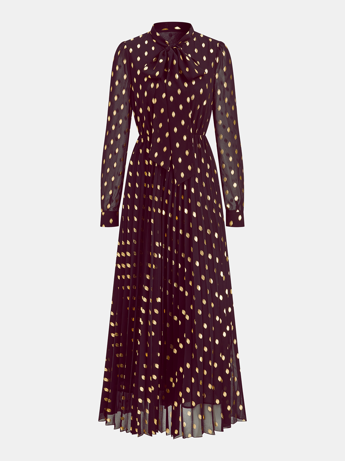 Foil Spot Pattern Long Sleeve A-Line Maxi Dress