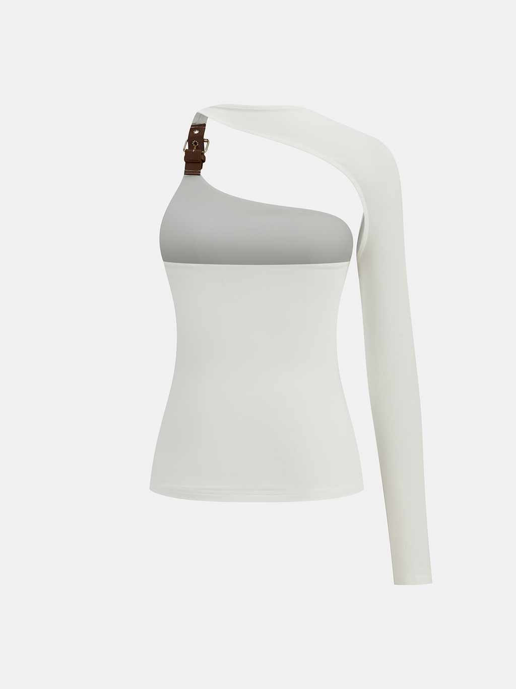 Asymmetric One-Shoulder Top with Buckle Detail and Backless Design