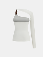 Asymmetric One-Shoulder Top with Buckle Detail and Backless Design