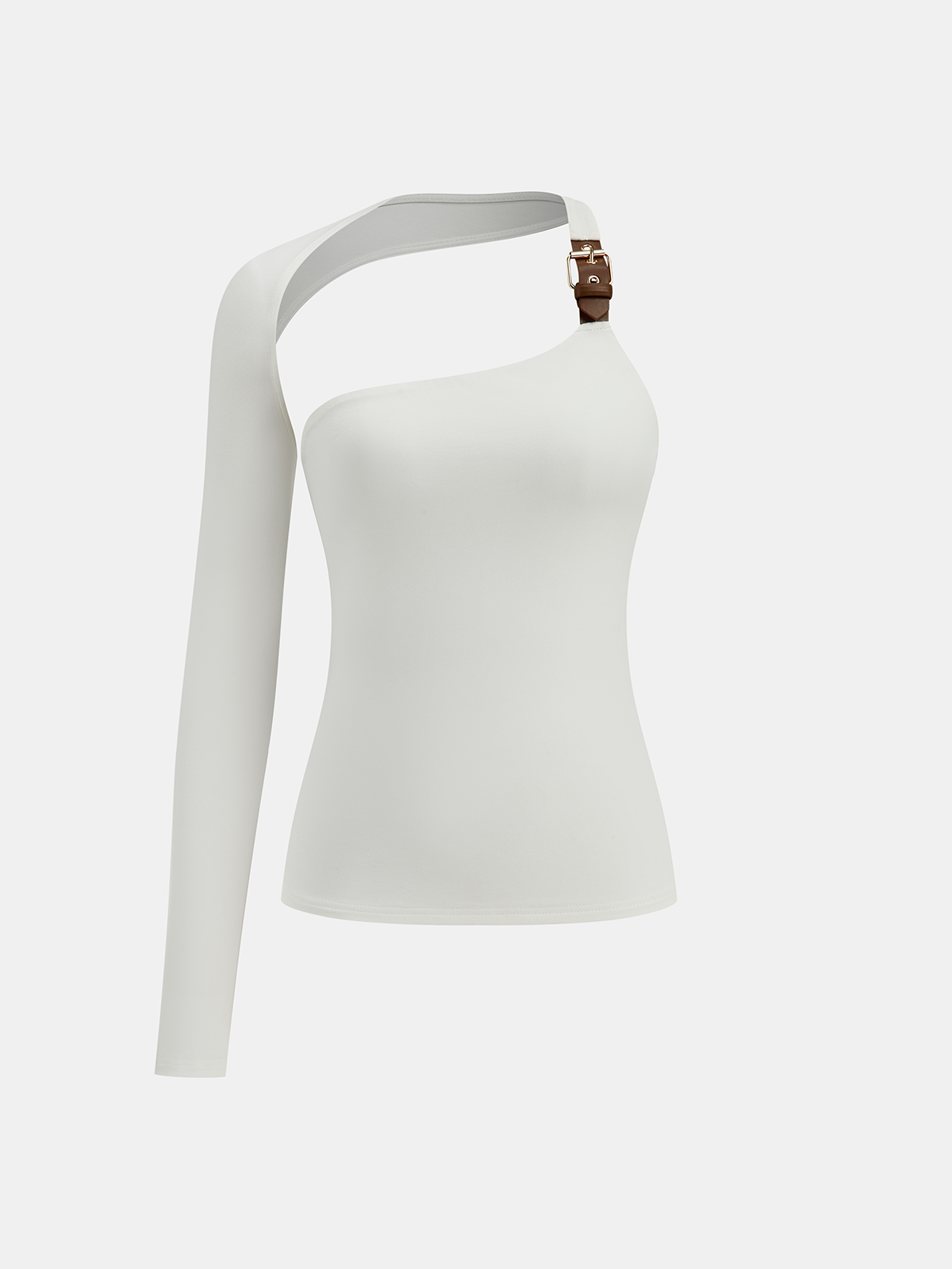Asymmetric One-Shoulder Top with Buckle Detail and Backless Design