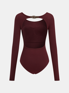 Backless Long-Sleeve Bodysuit with Buckled Detail