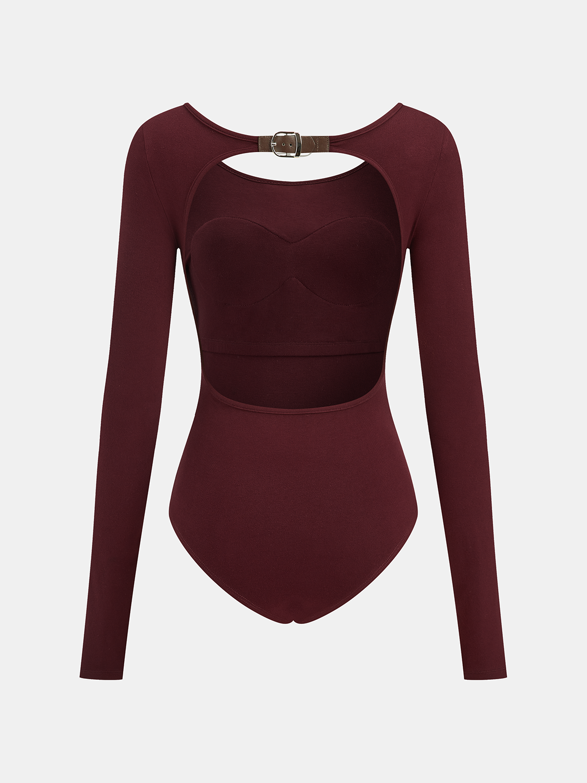 Backless Long-Sleeve Bodysuit with Buckled Detail