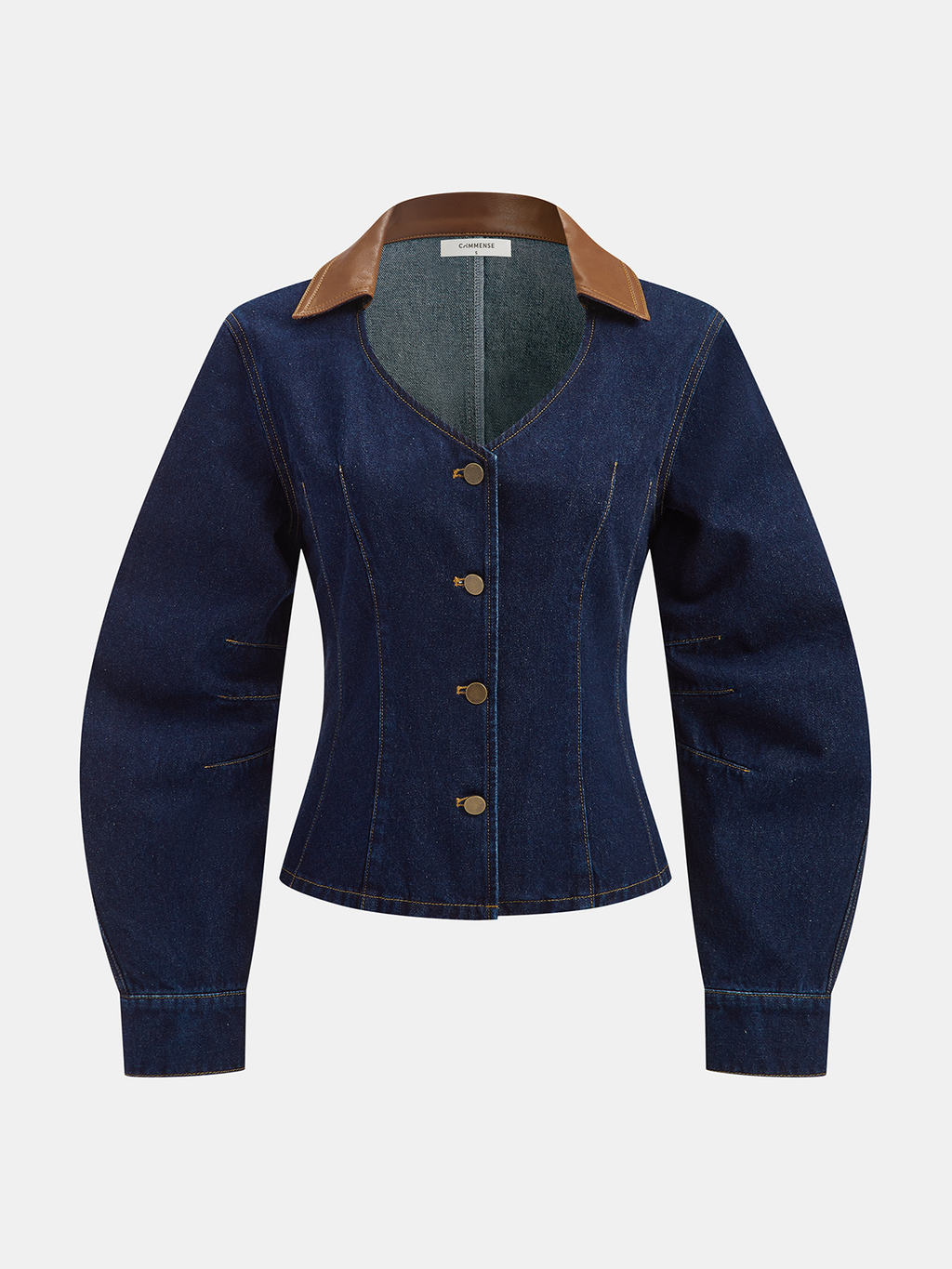 Two-Tone Collar Curved Sleeve Denim Jacket