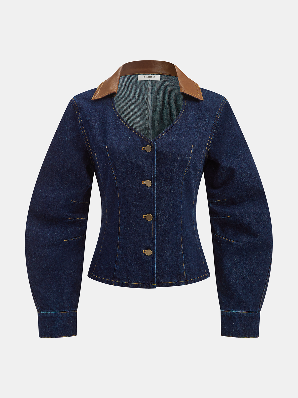 Two-Tone Collar Curved Sleeve Denim Jacket